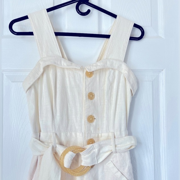 Anthropologie Cape Cod Linen Blend beige wide legs cropped Jumpsuit size 2 - Picture 6 of 10